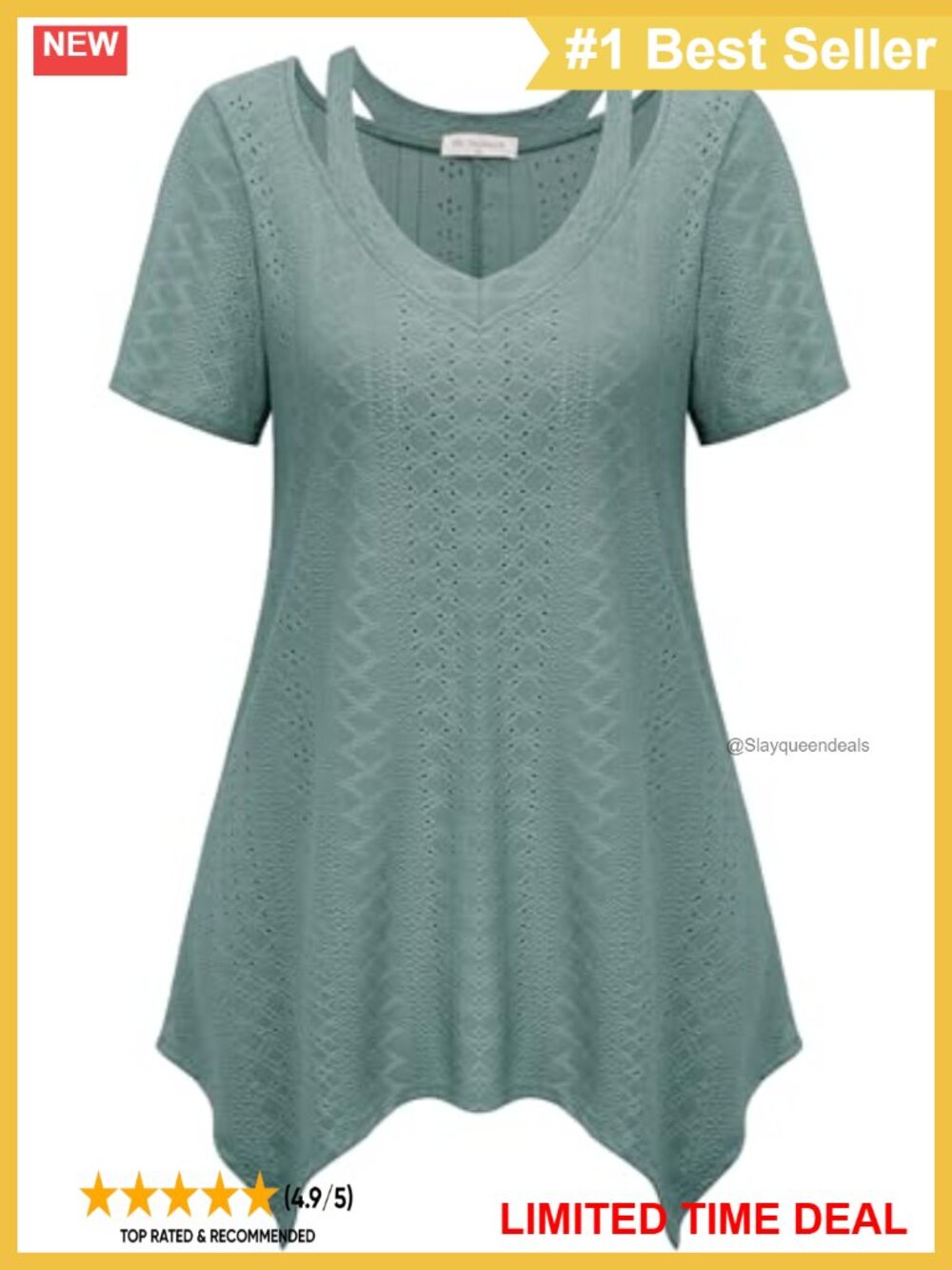Womens V-Neck Cut Out Tunic Top 3/4 Sleeve Casual Beach Blouse